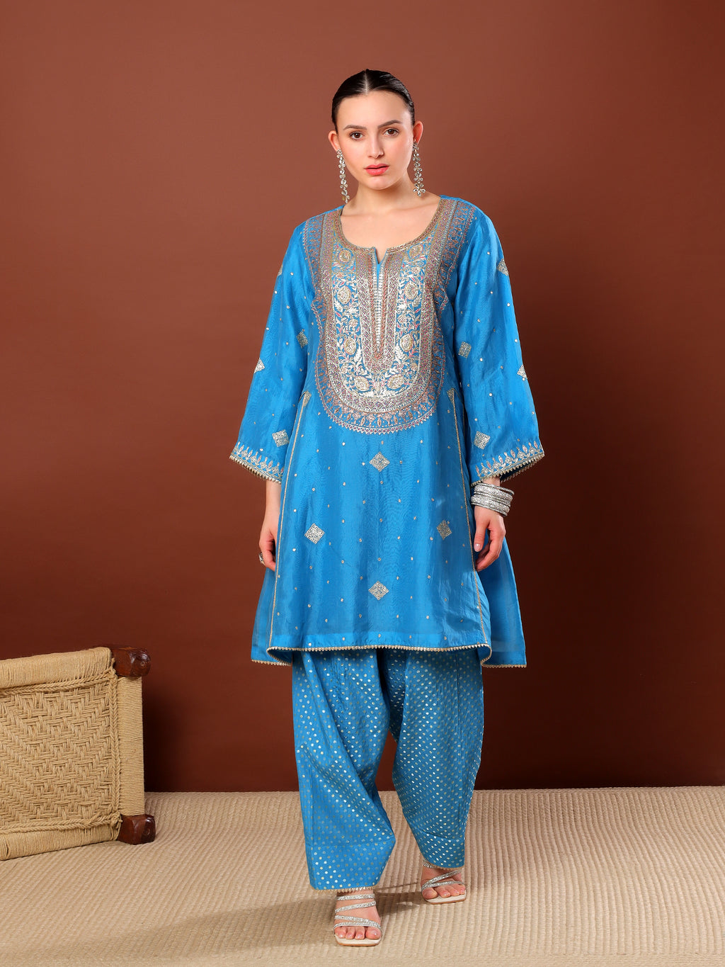 Azure Blue Embroidered Pakistani Suit