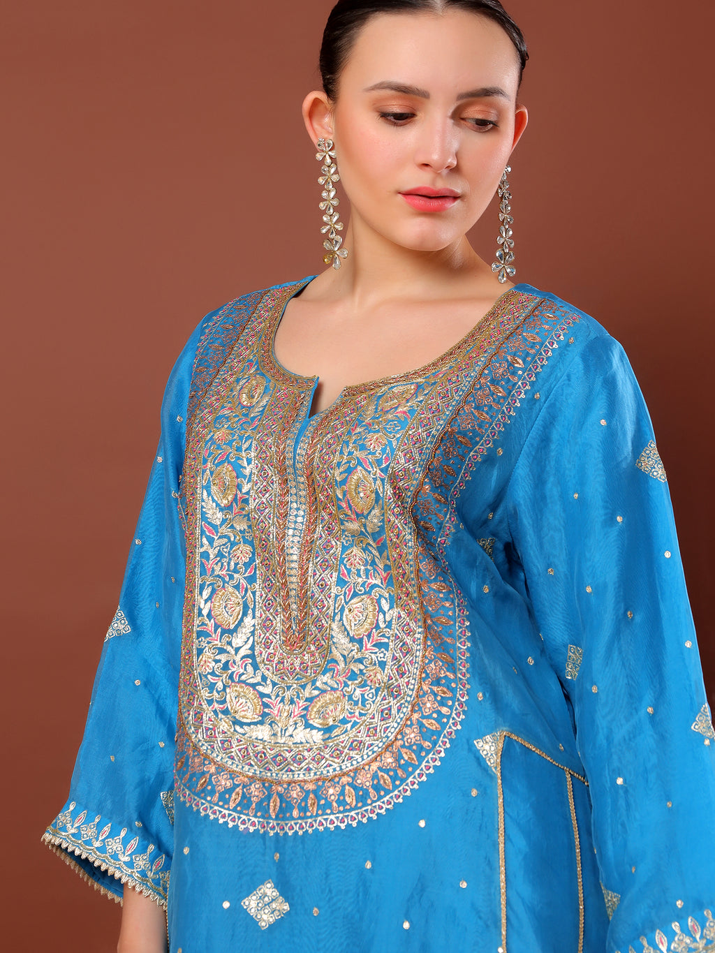 Azure Blue Embroidered Pakistani Suit