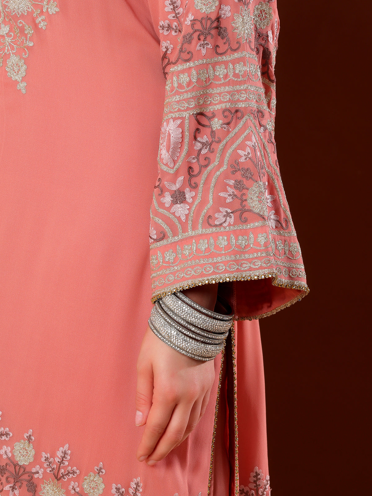 Peach Aari Work Sharara Suit