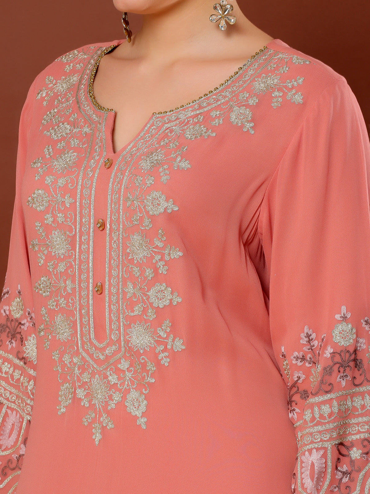 Peach Aari Work Sharara Suit