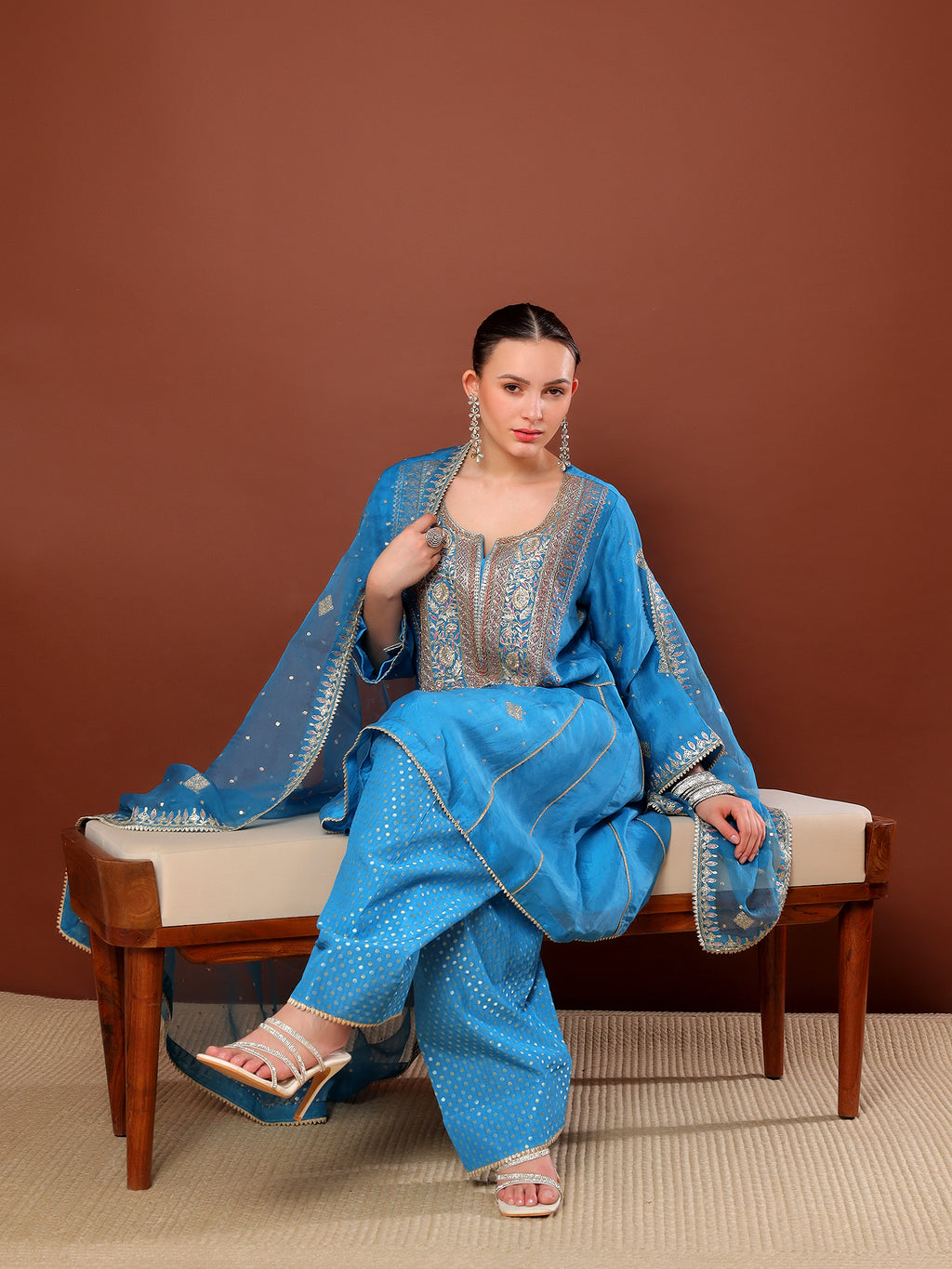 Azure Blue Embroidered Pakistani Suit