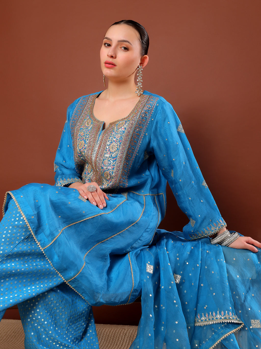 Azure Blue Embroidered Pakistani Suit