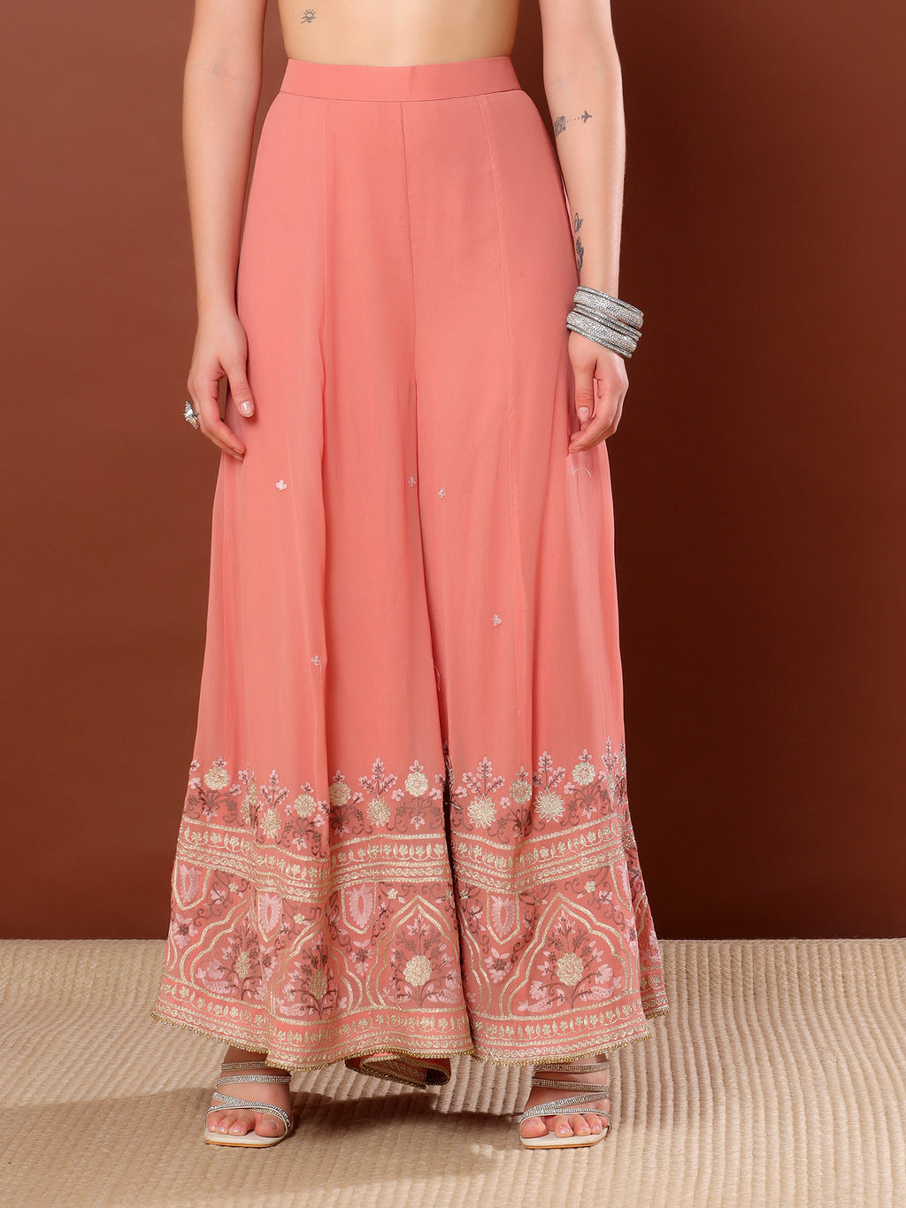 Peach Aari Work Sharara Suit