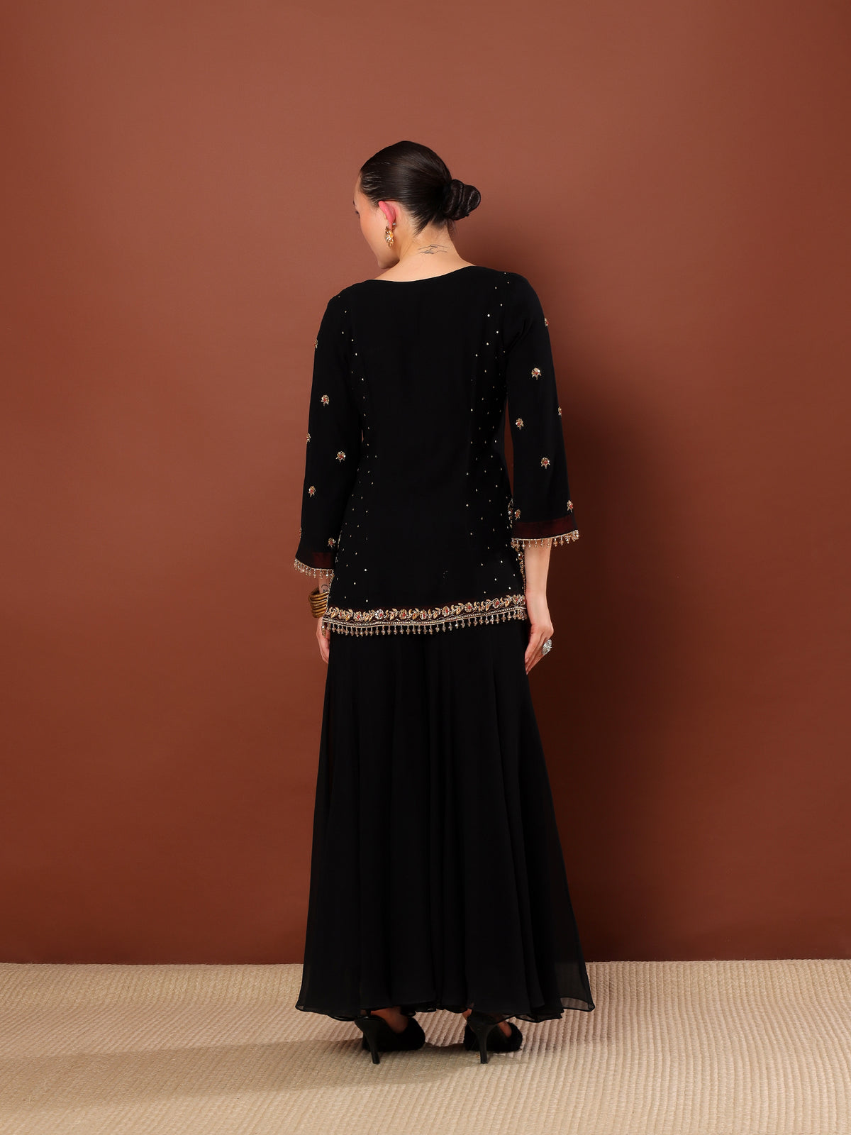 Black Embroidered Sharara Suit