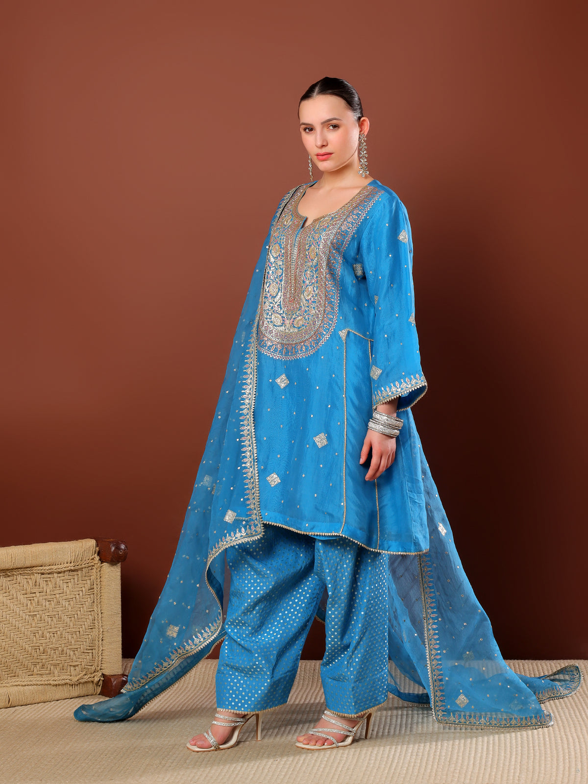 Azure Blue Embroidered Pakistani Suit