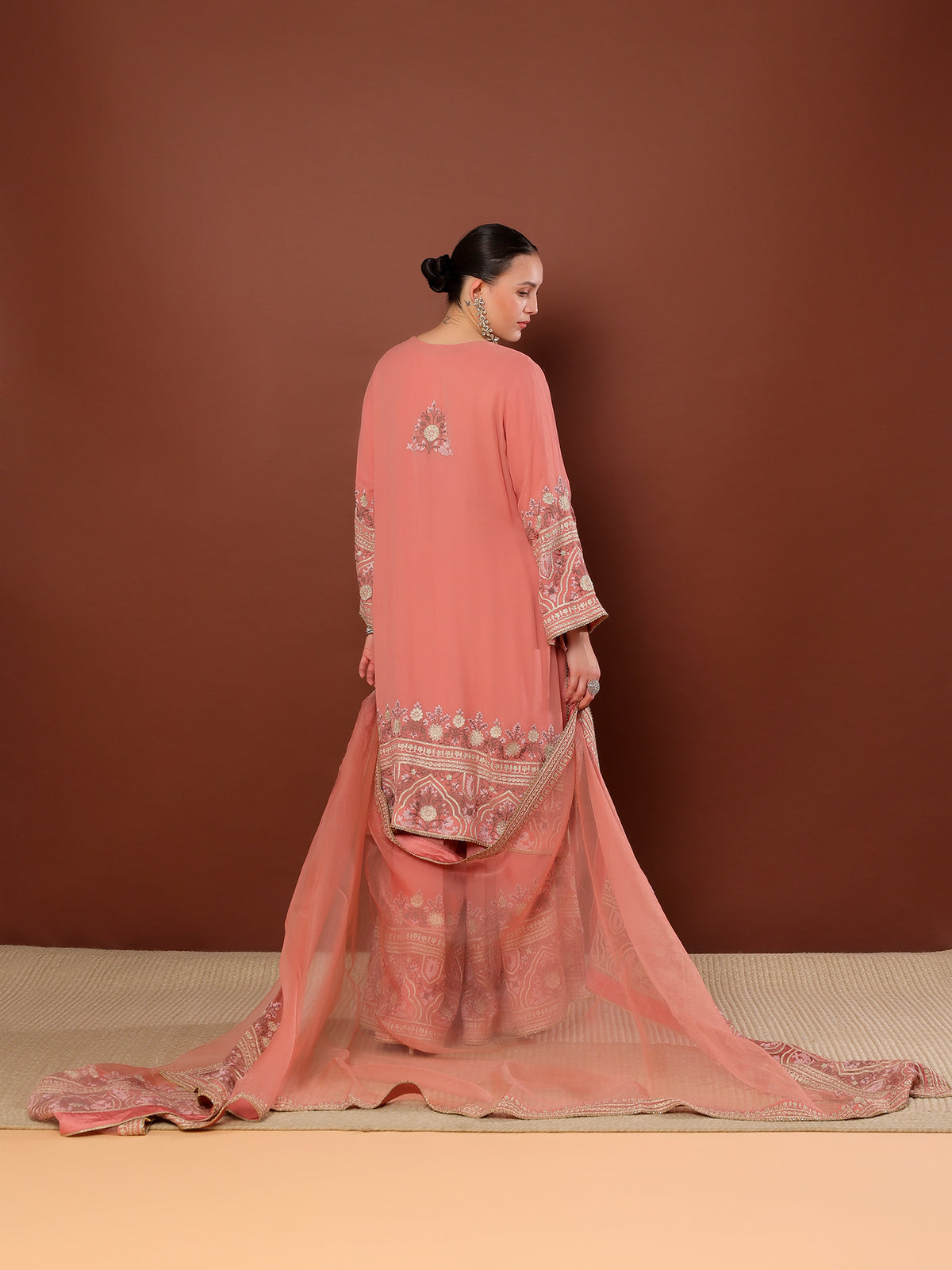 Peach Aari Work Sharara Suit