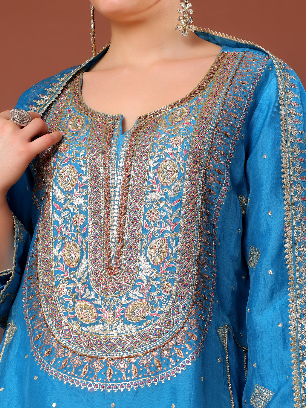 Azure Blue Embroidered Pakistani Suit