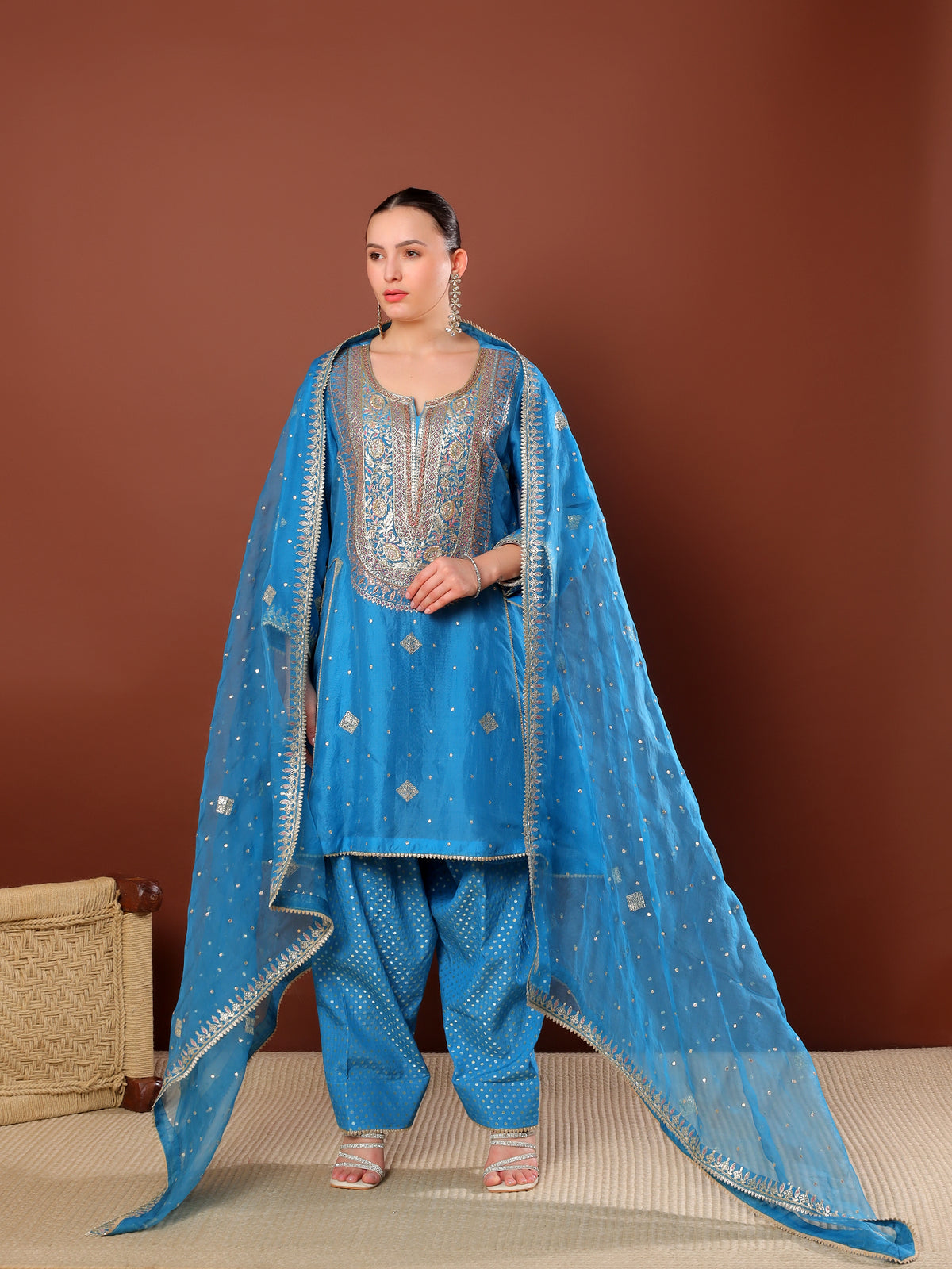 Azure Blue Embroidered Pakistani Suit