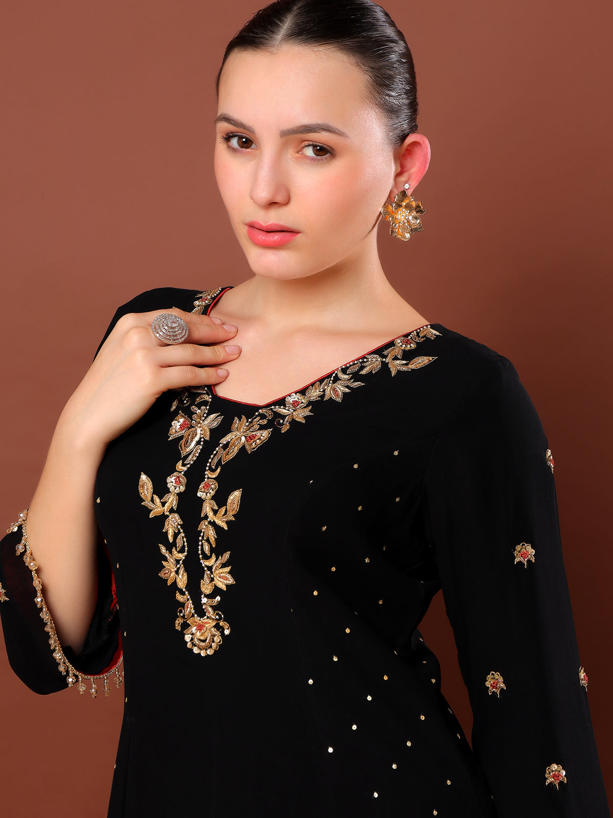 Black Embroidered Sharara Suit