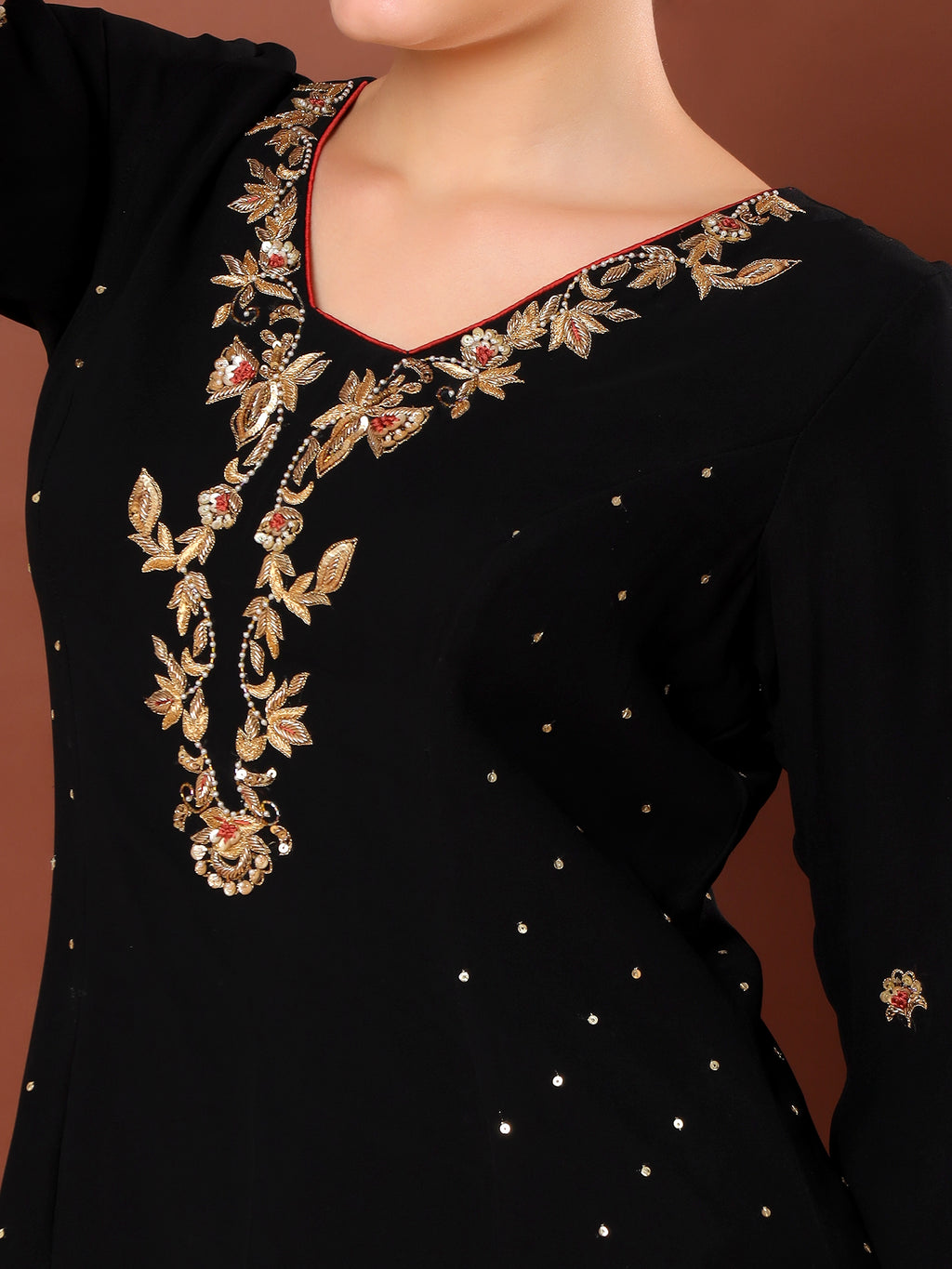 Black Embroidered Sharara Suit