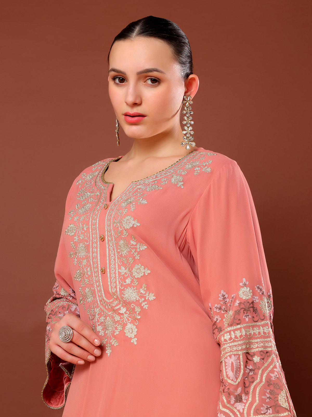 Peach Aari Work Sharara Suit