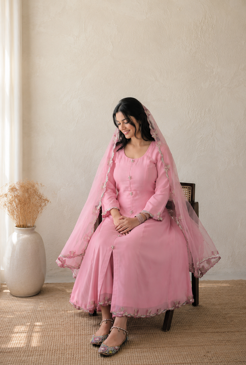 Blush Pink Embroidered Georgette Suit
