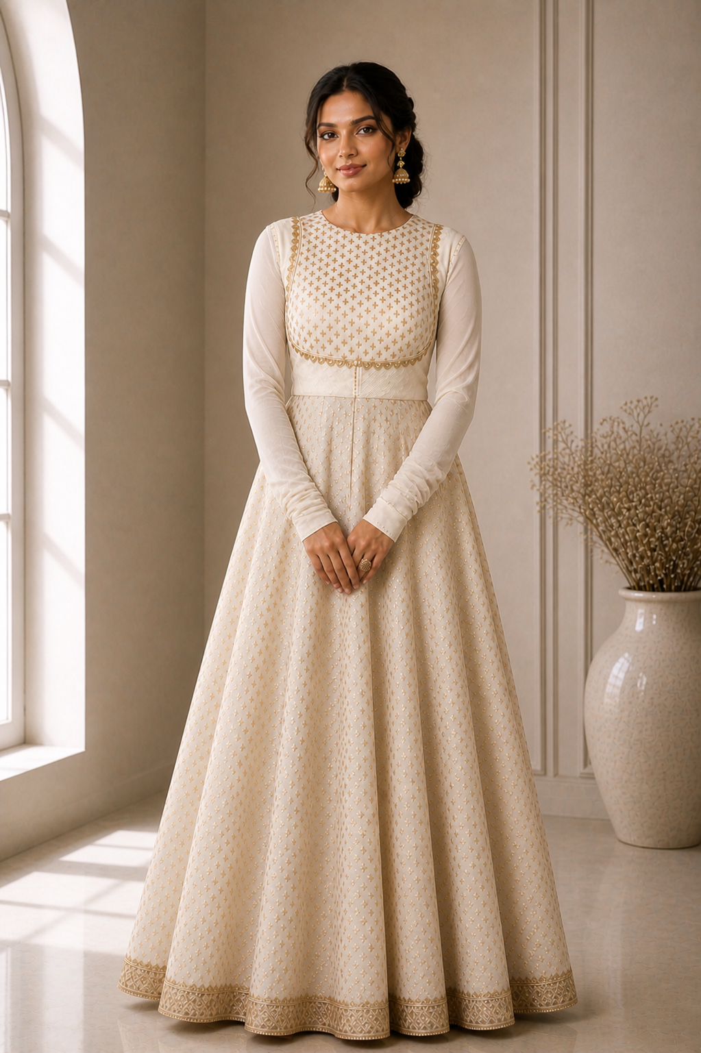Ivory Maheshwari Anarkali with Pintuck Jacket