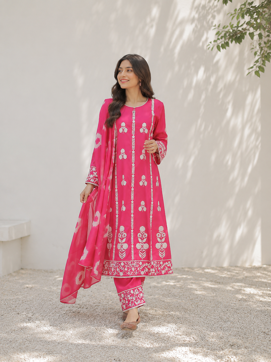 Thread Embroidered Georgette Suit with Chinon Tie & Dye Dupatta
