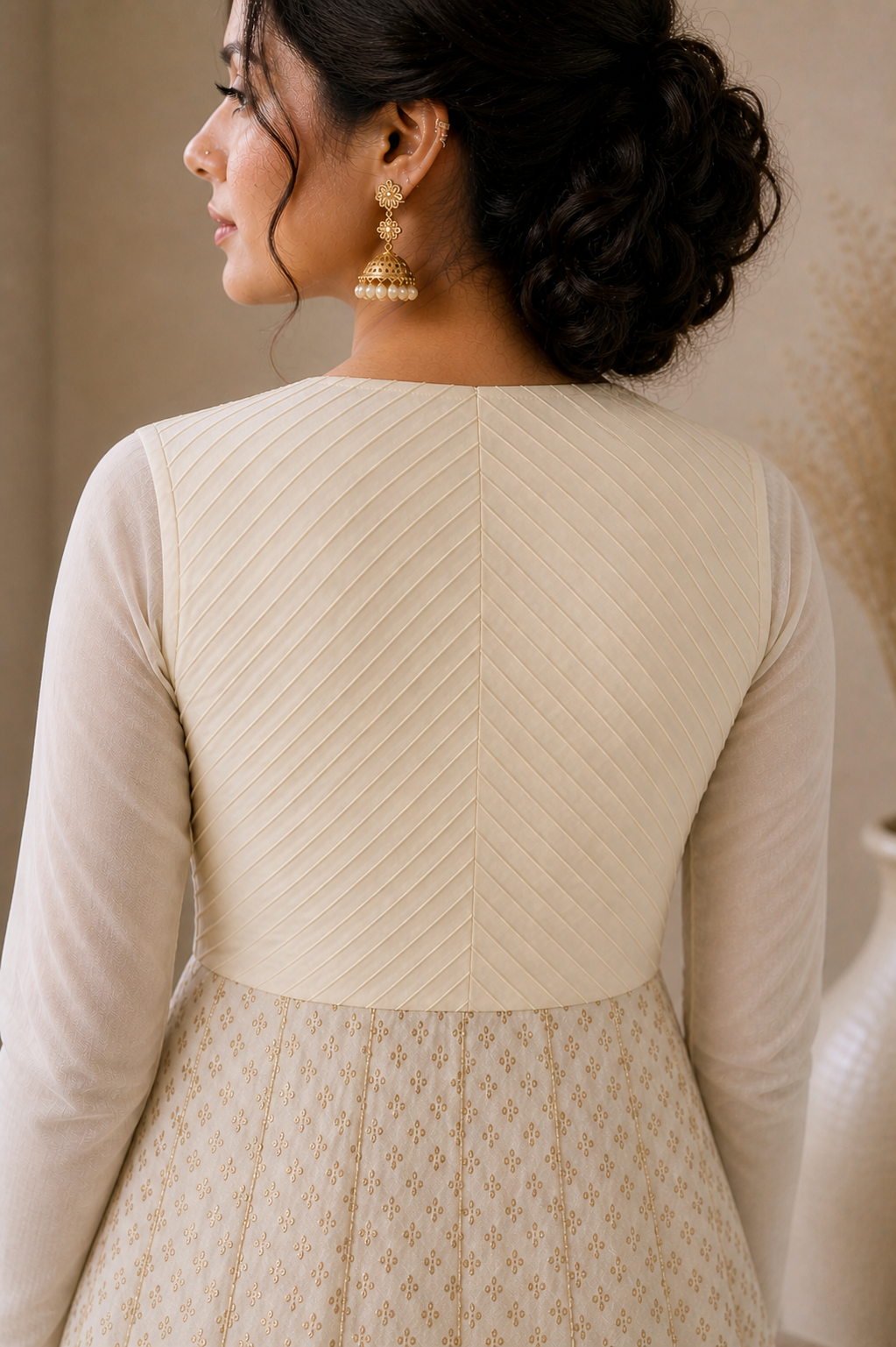 Ivory Maheshwari Anarkali with Pintuck Jacket