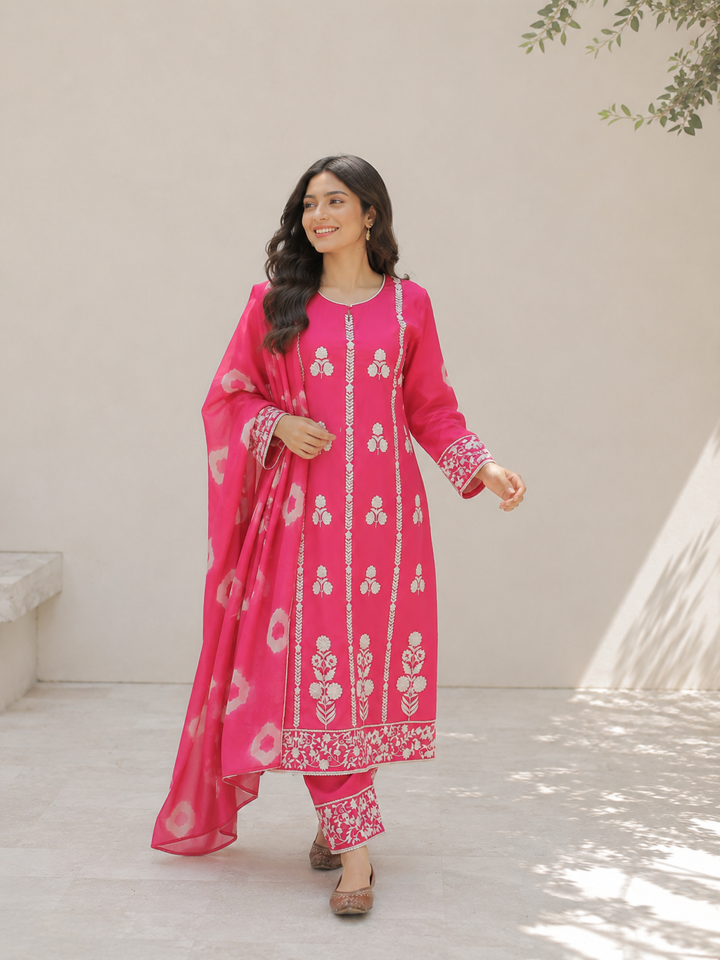 Thread Embroidered Georgette Suit with Chinon Tie & Dye Dupatta