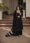 Midnight Noir, Hand Embroidered Black Georgette Set