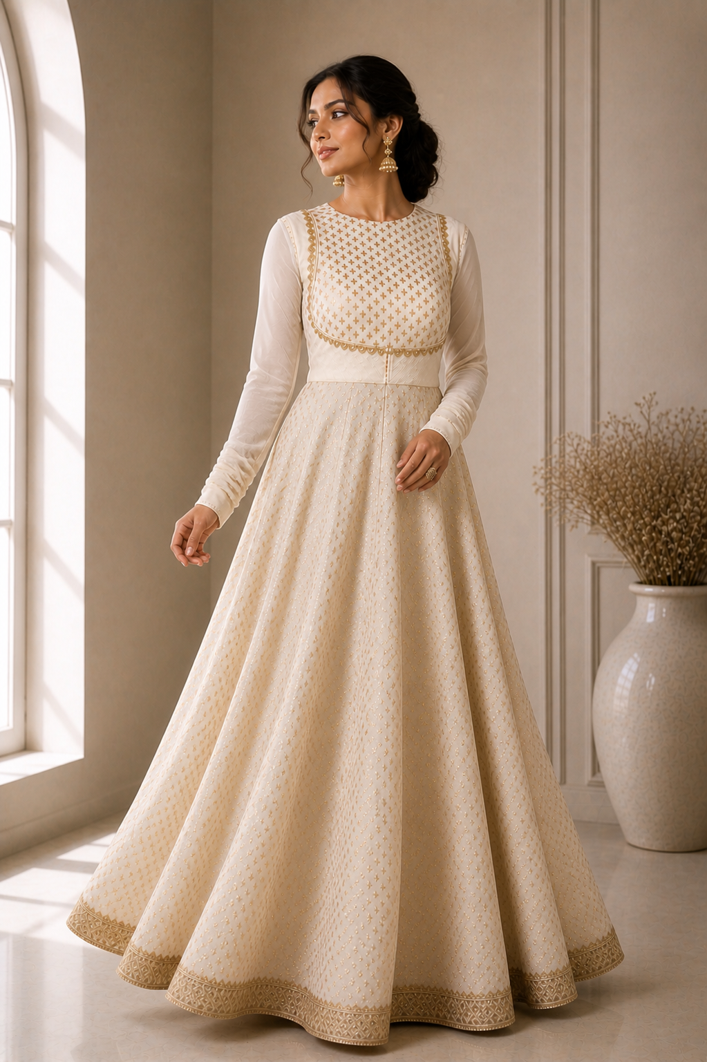 Ivory Maheshwari Anarkali with Pintuck Jacket