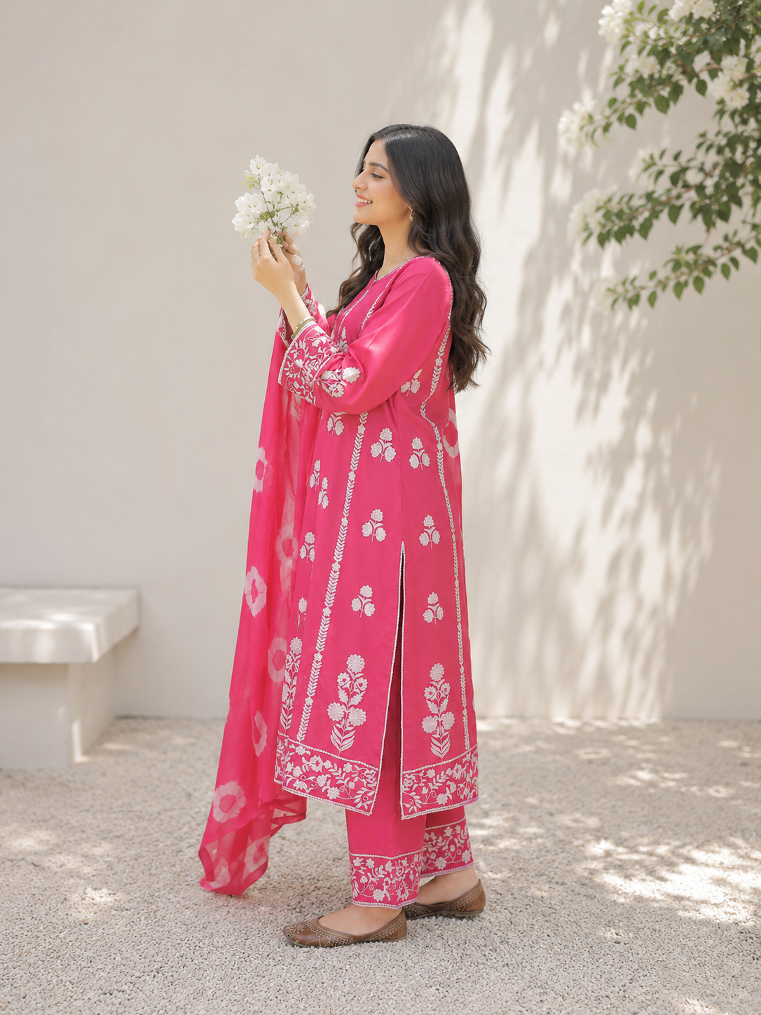 Thread Embroidered Georgette Suit with Chinon Tie & Dye Dupatta