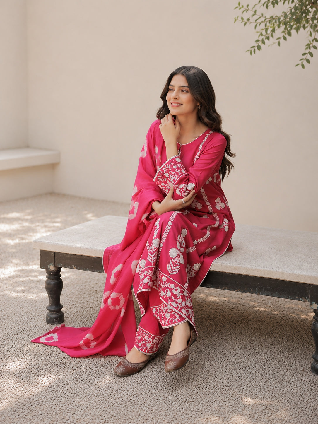 Thread Embroidered Georgette Suit with Chinon Tie & Dye Dupatta