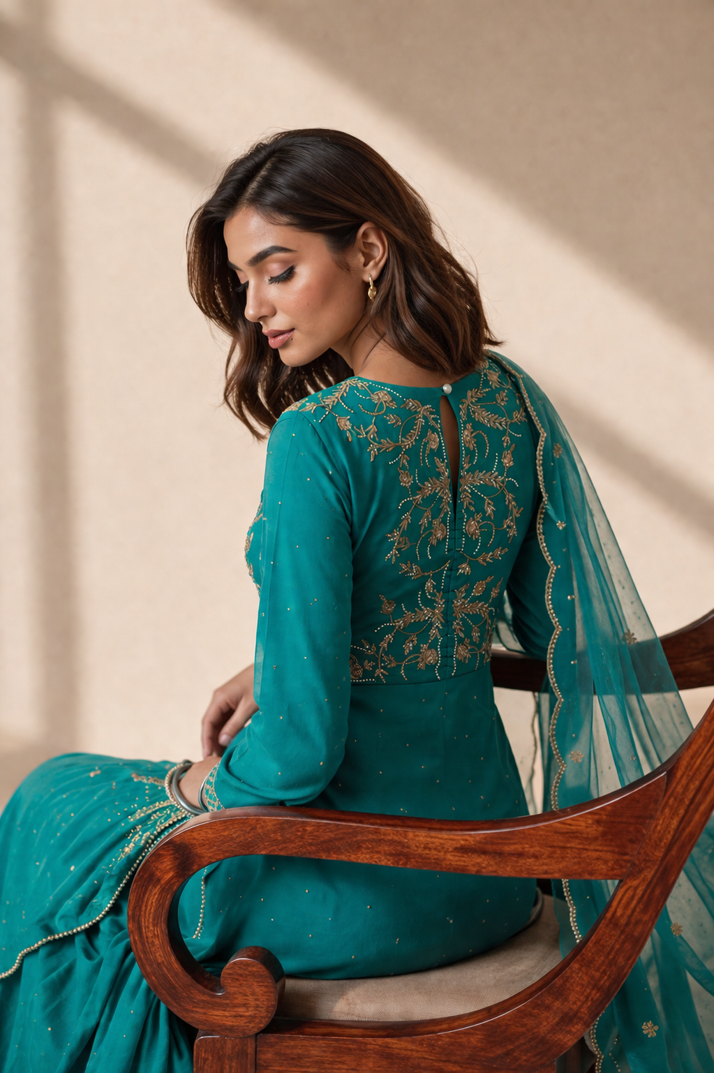 Emerald Handcrafted Georgette Garara Suit with Organza Dupatta