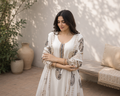 Luxury Ivory Pakistani Suit in Georgette with Mirror Embroidery