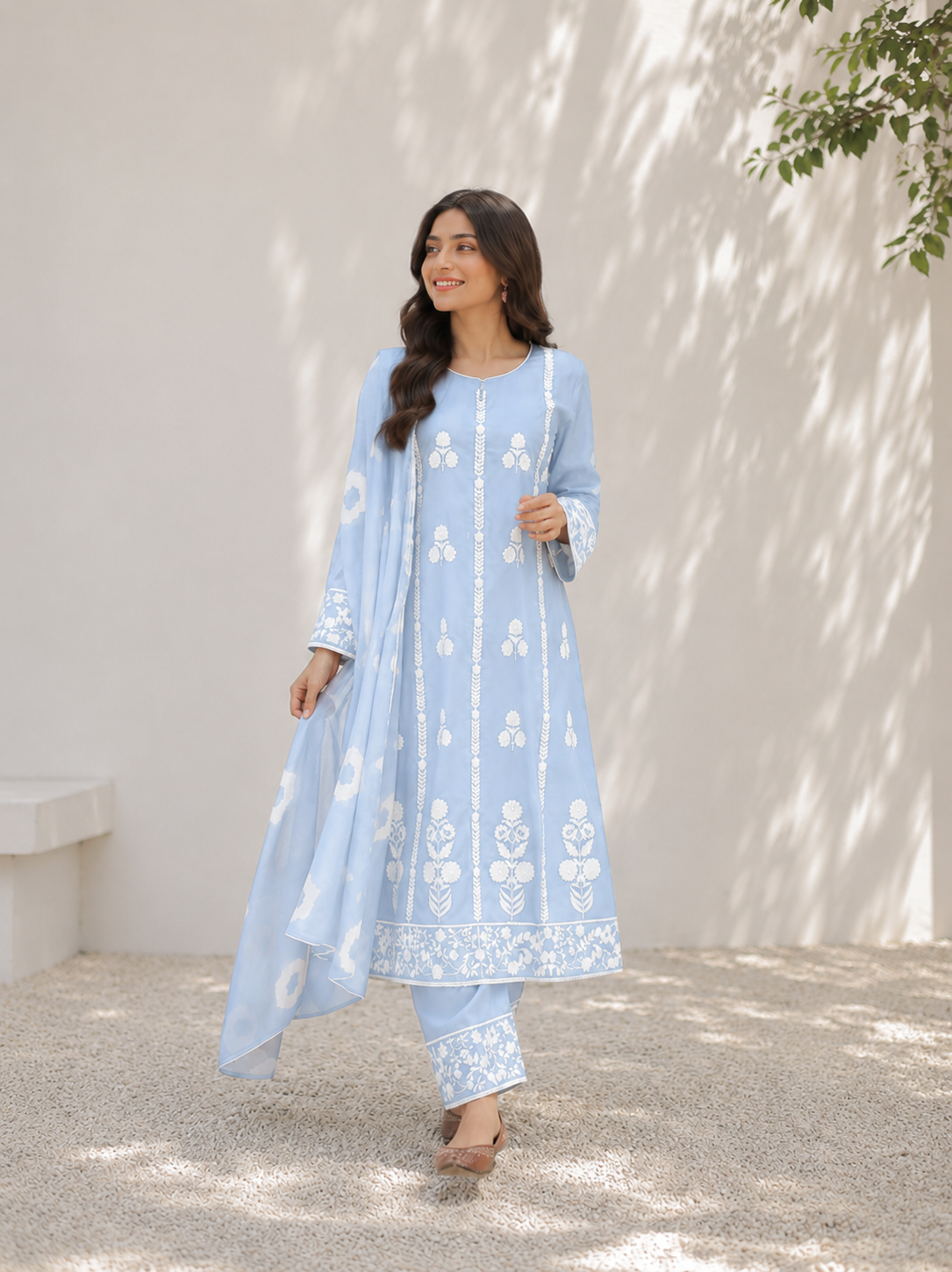 Thread Embroidered Georgette Suit with Chinon Tie & Dye Dupatta