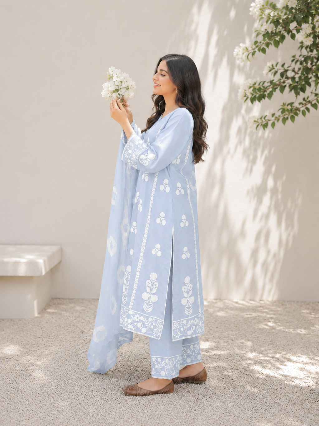 Thread Embroidered Georgette Suit with Chinon Tie & Dye Dupatta