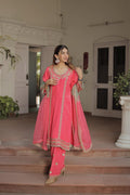 Coral Pink Festive Suit with Intricate Hand Embroidery